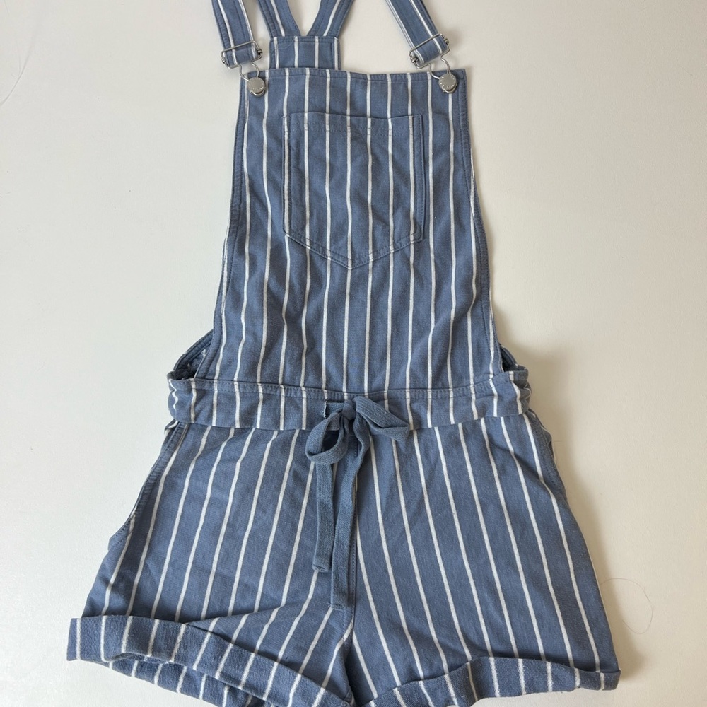Z Supply Blue and White Striped Cotton Short Overalls Romper
